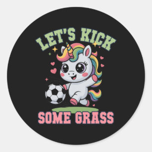 Grappige Laten we wat Gr Voetbal Eenhoorn Spelen M Ronde Sticker
