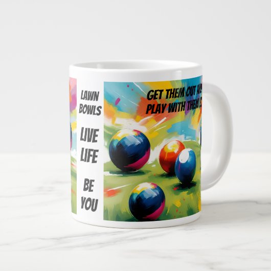 Grappige Lawn Bowls Kleurensplash, Grote Koffiekop (Voorkant rechts)