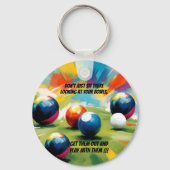 Grappige Lawn Bowls Kleurensplash, Sleutelhanger (Voorkant)