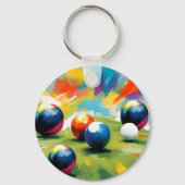 Grappige Lawn Bowls Kleurensplash, Sleutelhanger (Achterkant)