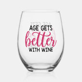 Grappige leeftijd wijn woord kunst wijnglas zonder voet (Voorkant)