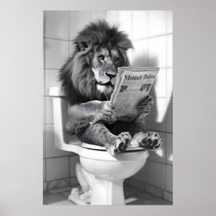 Grappige Leeuw Badkamer Print Vintage Dier op Toil