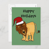 Grappige Leeuw in Santa Hat Kerst Cartoon Feestdagenkaart (Voorkant / Achterkant)