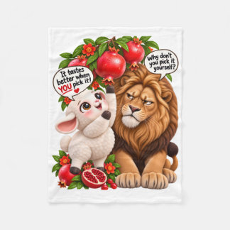 Grappige Leeuw & Lammetje Granaatappel Worp Kussen Fleece Deken