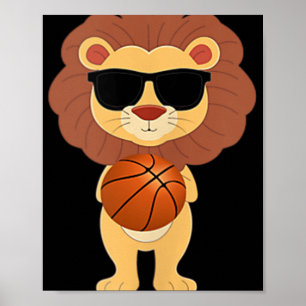 Grappige Leeuw met Zonnebril die Basketbal speelt  Poster