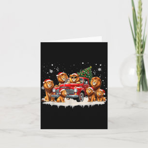 Grappige Leeuw Rijdende Kerstboom Truck Kerstmis  Kaart