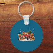Grappige Leeuw Rijdende Kerstboom Truck Kerstmis  Sleutelhanger (Voorkant)