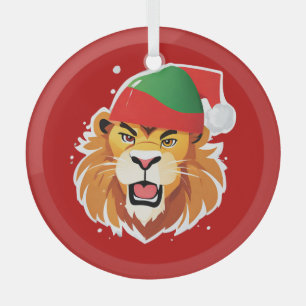 Grappige Leeuw Safari dieren Kerstmis kostuum Glas Ornament