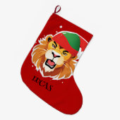 Grappige Leeuw Safari dieren Kerstmis kostuum Grote Kerstsok (Voorkant (Hangend))