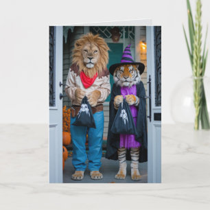 Grappige Leeuw/Tijger Halloween Kaart