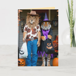 Grappige Leeuw/Tijger Halloween Kaart
