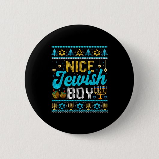 Grappige lelijke Hanukkah-trui Nette joodse jongen Ronde Button 5,7 Cm (Voorkant)