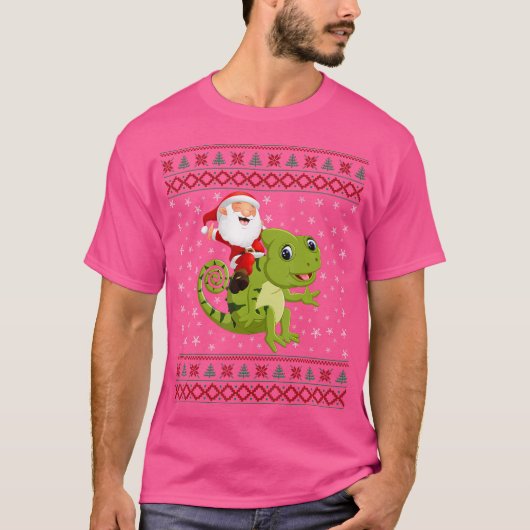 Grappige lelijke kerst Santa Riding Chameleon T-shirt (Voorkant)