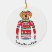 Grappige lelijke kerst trui, hond dragen bril keramisch ornament (Voorkant)