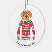 Grappige lelijke kerst trui, hond dragen bril keramisch ornament (Links)