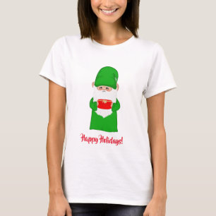 Grappige lelijke kerstgnome in groene lelijke T-sh T-shirt