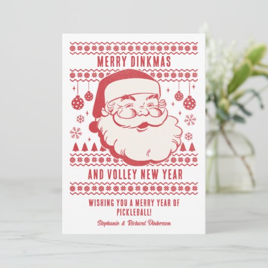 Grappige lelijke kersttrui Aangepaste Pickleball Feestdagenkaart (Staand voorkant)