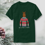 Grappige Lelijke Kersttrui Schattige Llama Lover T-shirt<br><div class="desc">Grappig wintervakantie shirt met een Llama met een "Lelijke" kerst Nordic Sweater. Eigenlijk vinden we hem nogal hip! Personaliseer met uw eigen aangepaste tekst of verwijder gewoon. Maakt een perfect shirt voor een lelijke kerst trui feest of vakantie shirt voor elke Llama liefhebber.</div>
