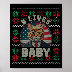 Grappige lelijke kersttrui Trump kat negen levens Poster