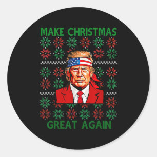 Grappige Lelijke Kersttrui Trump Maakt Kerstmis Ronde Sticker