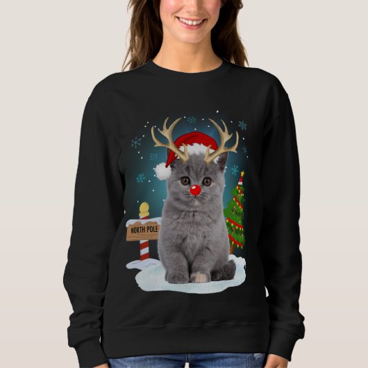 Grappige Lelijke Sweater Kat Rendier Noordpool Ker (Voorkant)