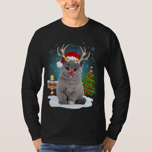 Grappige Lelijke Sweater Kat Rendier Noordpool Ker T-shirt (Voorkant)