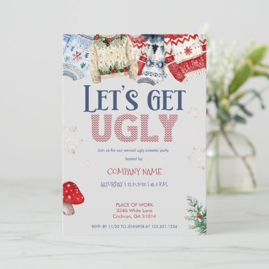Grappige lelijke trui Corporate Christmas Party Kaart (Staand voorkant)