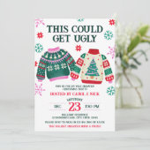 Grappige lelijke trui kerstfeest & sneeuwvlokken kaart (Staand voorkant)