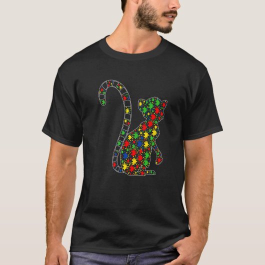 Grappige Lemur Dieren Puzzelstukken Autisme Bewust T-shirt (Voorkant)