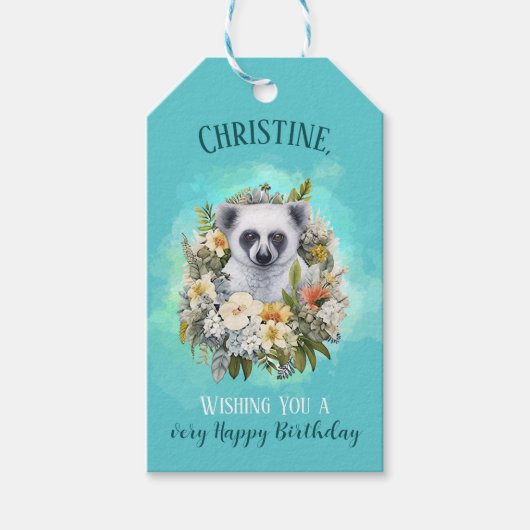 Grappige lemur tropische thema aangepaste naam cadeaulabel (Voorkant)