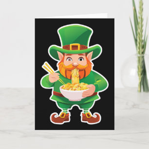 Grappige Leprechaun Eet Ramen Noedels St. Patrick' Kaart