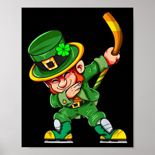 Grappige Leprechaun Spelen Hockey St Patricks Day Poster (Voorkant)