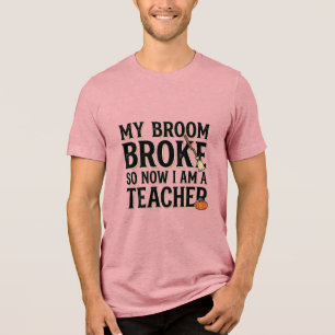 Grappige leraar bezem gebroken vintage Halloween-o Tri-Blend Shirt