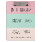 Grappige leraar colorblock gepersonaliseerd klembord (Voorkant)