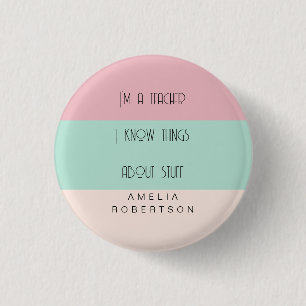 Grappige leraar colorblock gepersonaliseerd ronde button 3,2 cm