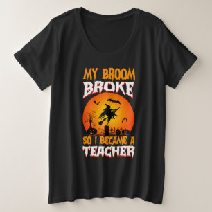Grappige leraar Halloween Volle Maan Heks Graphic Grote Maat T-shirt