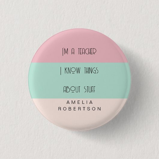 Grappige leraar kleurblok gepersonaliseerd ronde button 3,2 cm (Voorkant)