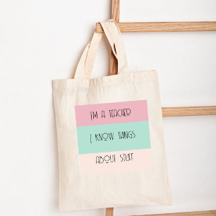 Grappige leraar kleurblok gepersonaliseerd tote bag