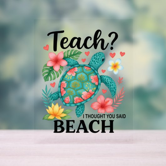 Grappige leraar strand zomer schildpad acryl bord (Neutraal)