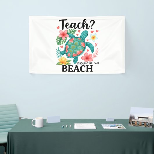 Grappige leraar strand zomer schildpad spandoek (Beurs)