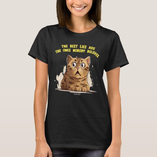 Grappige leugenaar kat met witte leugens idee kost t-shirt (Voorkant)