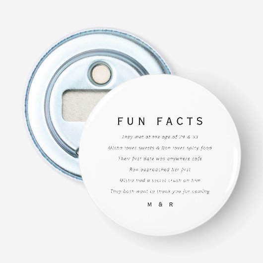 Grappige, leuke feiten minimalistische bruiloft  button flesopener (Voorkant)