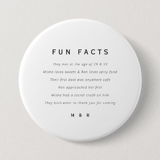 Grappige, leuke feiten minimalistische bruiloft ronde button 7,6 cm (Voorkant)
