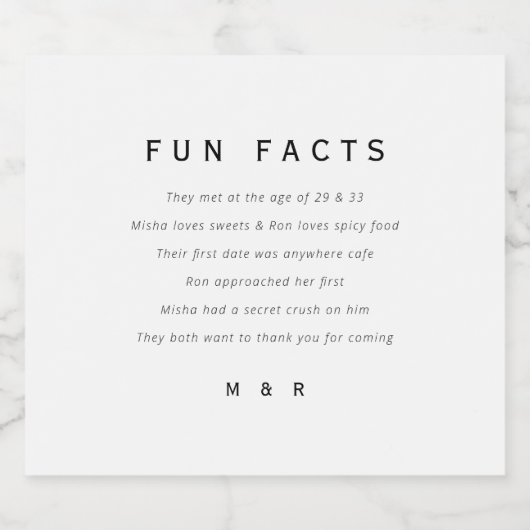 Grappige, leuke feiten minimalistische bruiloft sparkling wijnetiket (Enkel label)