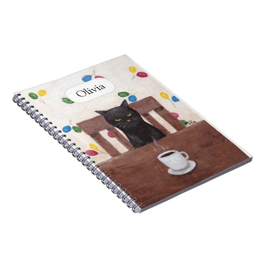 Grappige Leuke Grumpy Black Cat Koffie Aangepaste  Notitieboek (Rechterzijde)