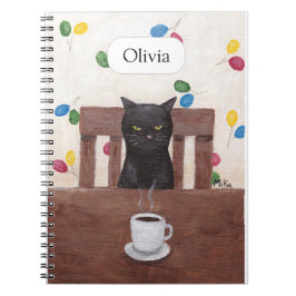 Grappige Leuke Grumpy Black Cat Koffie Aangepaste  Notitieboek