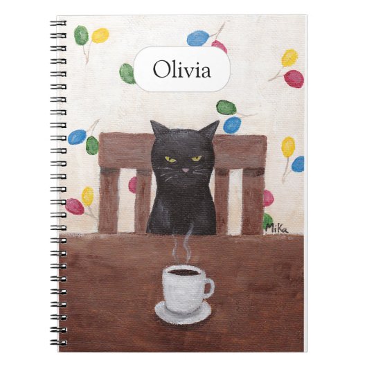 Grappige Leuke Grumpy Black Cat Koffie Aangepaste Notitieboek (Voorkant)