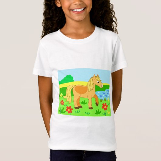 Grappige leuke hors en weide en bloemen t-shirt (Voorkant)