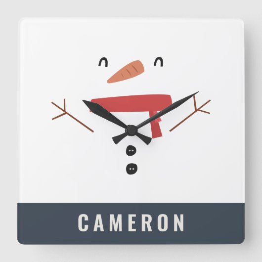 grappige, leuke sneeuwman op maat van kinderen vierkante klok (Voorkant)