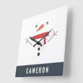 grappige, leuke sneeuwman op maat van kinderen vierkante klok (Hoek)